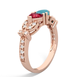 Lab Ruby Diamond Butterflies 14K Rose Gold ring R5601