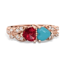 Lab Ruby Diamond Butterflies 14K Rose Gold ring R5601