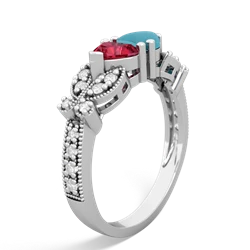 Lab Ruby Diamond Butterflies 14K White Gold ring R5601