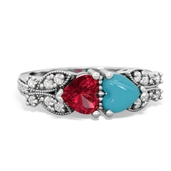 Lab Ruby Diamond Butterflies 14K White Gold ring R5601