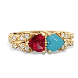 Lab Ruby Diamond Butterflies 14K Yellow Gold ring R5601