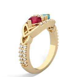 Lab Ruby Sparkling Celtic Knot 14K Yellow Gold ring R2645