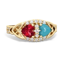 Lab Ruby Sparkling Celtic Knot 14K Yellow Gold ring R2645