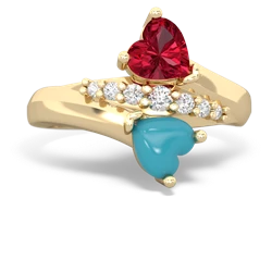 Lab Ruby Heart To Heart 14K Yellow Gold ring R2064