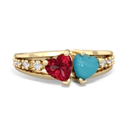 Lab Ruby Heart To Heart 14K Yellow Gold ring R3342