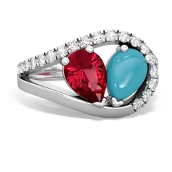 Lab Ruby Nestled Heart Keepsake 14K White Gold ring R5650