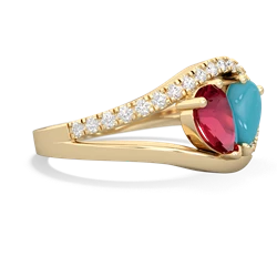 Lab Ruby Nestled Heart Keepsake 14K Yellow Gold ring R5650