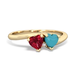 Lab Ruby Sweethearts 14K Yellow Gold ring R5260