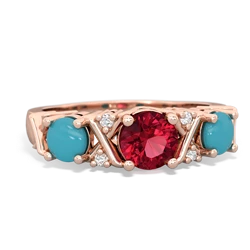 Lab Ruby Hugs And Kisses 14K Rose Gold ring R5016