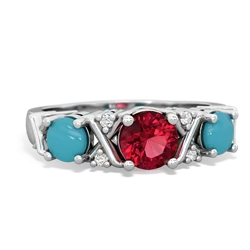 Lab Ruby Hugs And Kisses 14K White Gold ring R5016