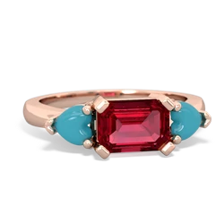 Lab Ruby Three Stone 14K Rose Gold ring R5235