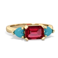 Lab Ruby Three Stone 14K Yellow Gold ring R5235