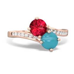 Lab Ruby Channel Set Two Stone 14K Rose Gold ring R5303