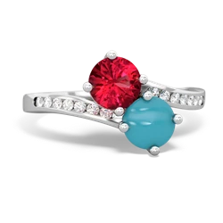 Lab Ruby Channel Set Two Stone 14K White Gold ring R5303