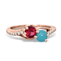 Lab Ruby Infinity Pave Two Stone 14K Rose Gold ring R5285