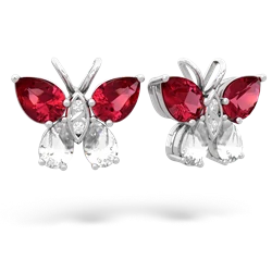 Lab Ruby Butterfly 14K White Gold earrings E2215
