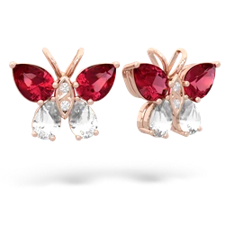 Lab Ruby Butterfly 14K Rose Gold earrings E2215