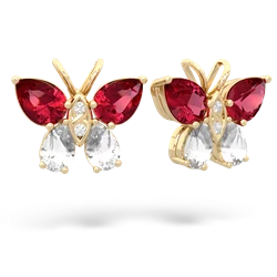 Lab Ruby Butterfly 14K Yellow Gold earrings E2215