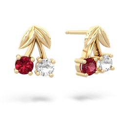 Lab Ruby Sweet Cherries 14K Yellow Gold earrings E7001