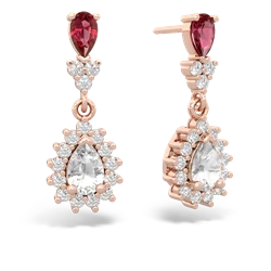 Lab Ruby Halo Pear Dangle 14K Rose Gold earrings E1882