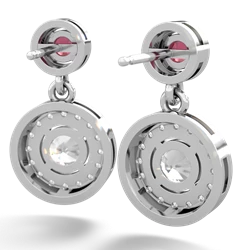 Lab Ruby Halo Dangle 14K White Gold earrings E5319