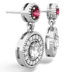 Lab Ruby Halo Dangle 14K White Gold earrings E5319