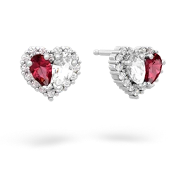 Lab Ruby Halo 14K White Gold earrings E7008