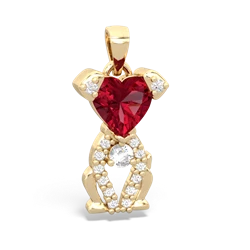 Lab Ruby Puppy Love 14K Yellow Gold pendant P5800