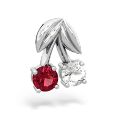 Lab Ruby Sweet Cherries 14K White Gold pendant P7001