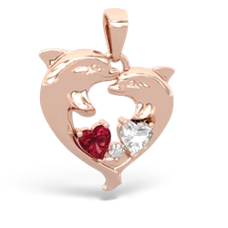 Lab Ruby Dolphin Heart 14K Rose Gold pendant P5820