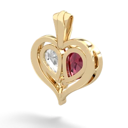 Lab Ruby Two Become One 14K Yellow Gold pendant P5330