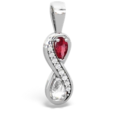 Lab Ruby Diamond Infinity 14K White Gold pendant P5390