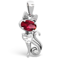 Lab Ruby Kitten 14K White Gold pendant P5780