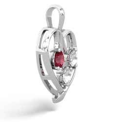 Lab Ruby Glowing Heart 14K White Gold pendant P2233