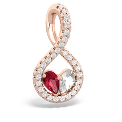 Lab Ruby Pave Twist 'One Heart' 14K Rose Gold pendant P5360