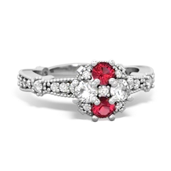 Lab Ruby Sparkling Tiara Cluster 14K White Gold ring R26293RD