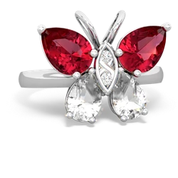 Lab Ruby Butterfly 14K White Gold ring R2215