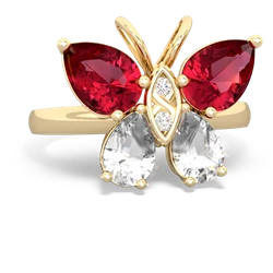 Lab Ruby Butterfly 14K Yellow Gold ring R2215