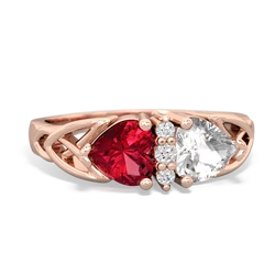 Lab Ruby Celtic Knot Double Heart 14K Rose Gold ring R5040