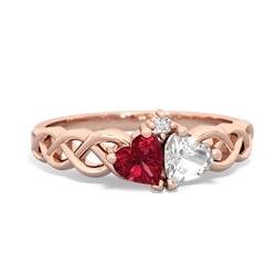 Lab Ruby Heart To Heart Braid 14K Rose Gold ring R5870