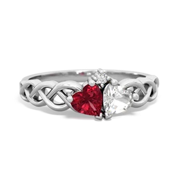 Lab Ruby Heart To Heart Braid 14K White Gold ring R5870