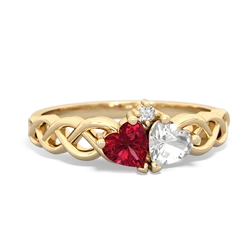 Lab Ruby Heart To Heart Braid 14K Yellow Gold ring R5870