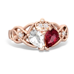 Lab Ruby 'One Heart' Celtic Knot Claddagh 14K Rose Gold ring R5322