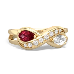 Lab Ruby Diamond Infinity 14K Yellow Gold ring R5390