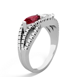 Lab Ruby Diamond Rivers 14K White Gold ring R3070