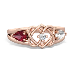 Lab Ruby Hearts Intertwined 14K Rose Gold ring R5880