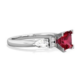 Lab Ruby 6Mm Princess Eternal Embrace Engagement 14K White Gold ring C2002