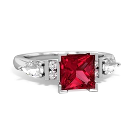 Lab Ruby 6Mm Princess Eternal Embrace Engagement 14K White Gold ring C2002