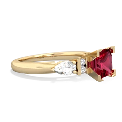 Lab Ruby 6Mm Princess Eternal Embrace Engagement 14K Yellow Gold ring C2002