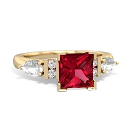 Lab Ruby 6Mm Princess Eternal Embrace Engagement 14K Yellow Gold ring C2002